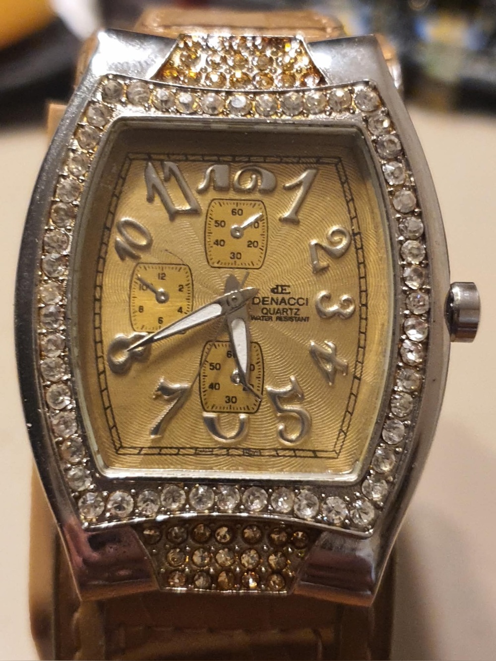🦋10/$20🦋 Denacci Silver/Goldtone Rhinestone Leather Wideband Women's Watch